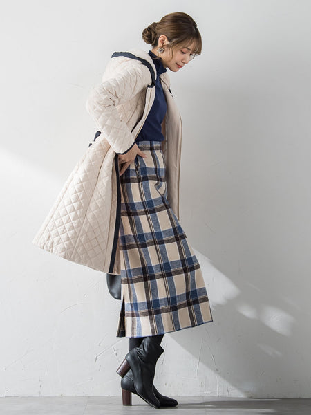 起毛シャギーチェックロングタイトスカート