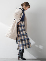 起毛シャギーチェックロングタイトスカート