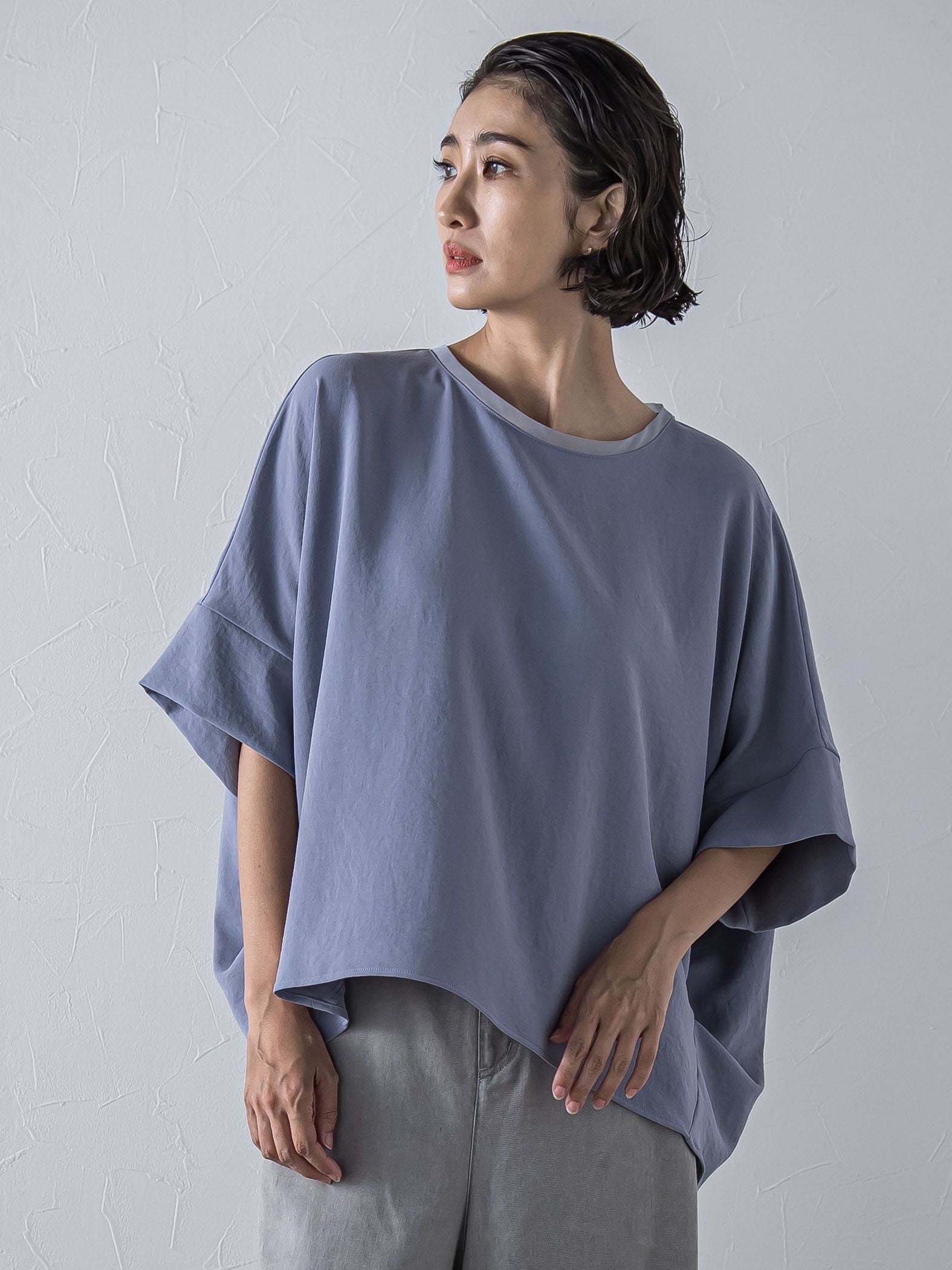 ハイストレッチカットソーブラウス≪洗濯機で洗える≫