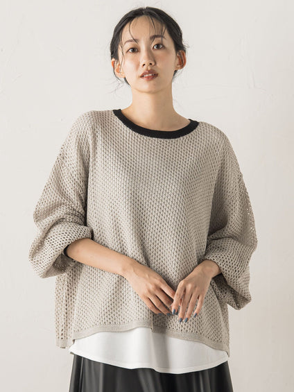 メッシュ柄レイヤードニット≪手洗い可能≫
