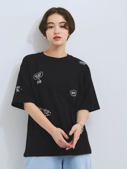 落書き刺繍Tシャツ≪洗濯機で洗える≫