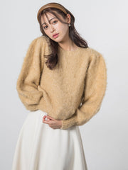 ショルダーパフシャギーニット