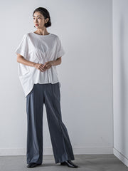 【WEB限定】デニム見えシャンブレーワイドパンツ≪洗濯機で洗える≫