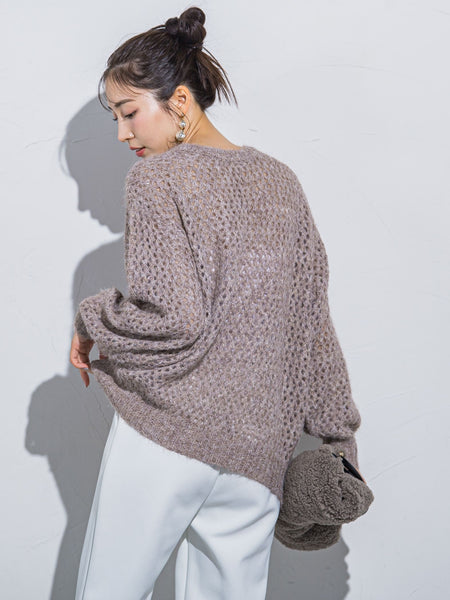 【ざっくりメッシュが可愛い】メッシュラメニット《手洗い可能》