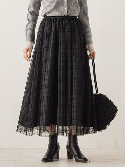 フロッキーチェックスカート≪手洗い可能≫