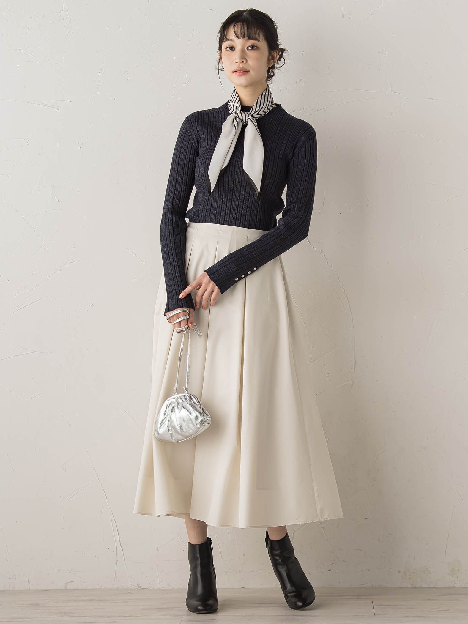 【新色追加】袖ボタンランダムリブニット≪手洗い可能≫