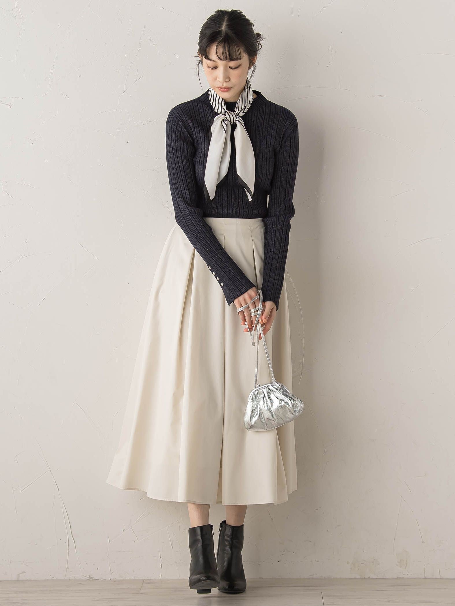 【新色追加】袖ボタンランダムリブニット≪手洗い可能≫