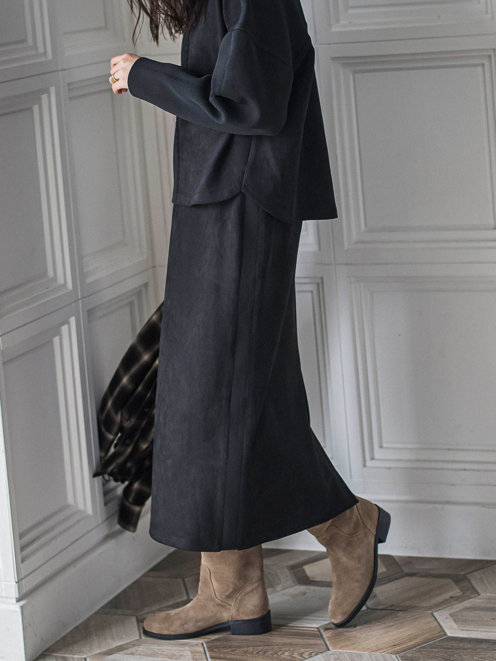 【新色追加】スウェード調×ニットスカートセットアップ≪手洗い可能≫