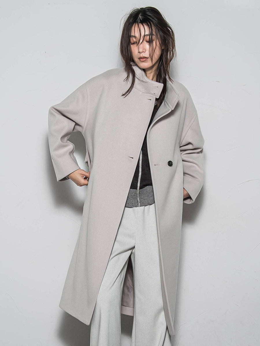 裂織ロングコート ライトジャージメルトンスタンドカラーロングコート | MAYSON GREY