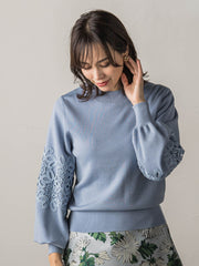 洗えるwool袖レースニット≪手洗い可能≫
