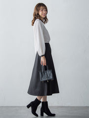 【S/M/L展開】冬仕様 美シルエットロングフレアスカート ≪洗濯機で洗える≫