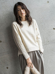 【WEB限定】裏毛×ニット前後ドッキングプルオーバー≪手洗い可能≫