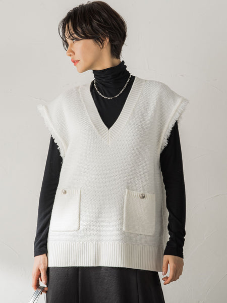 【STORY11月号掲載】【洗えるニット】ジャガードニットベスト≪WEB別注サイズあり≫