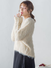 FLUFFYふわふわシャギーボートネックプルオーバー ≪手洗い可能≫