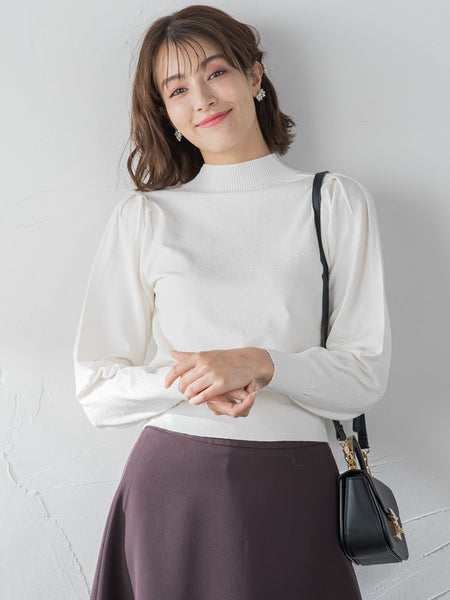 モッチリしっとりシアバター加工 ドットジャガードニット ≪手洗い可能≫
