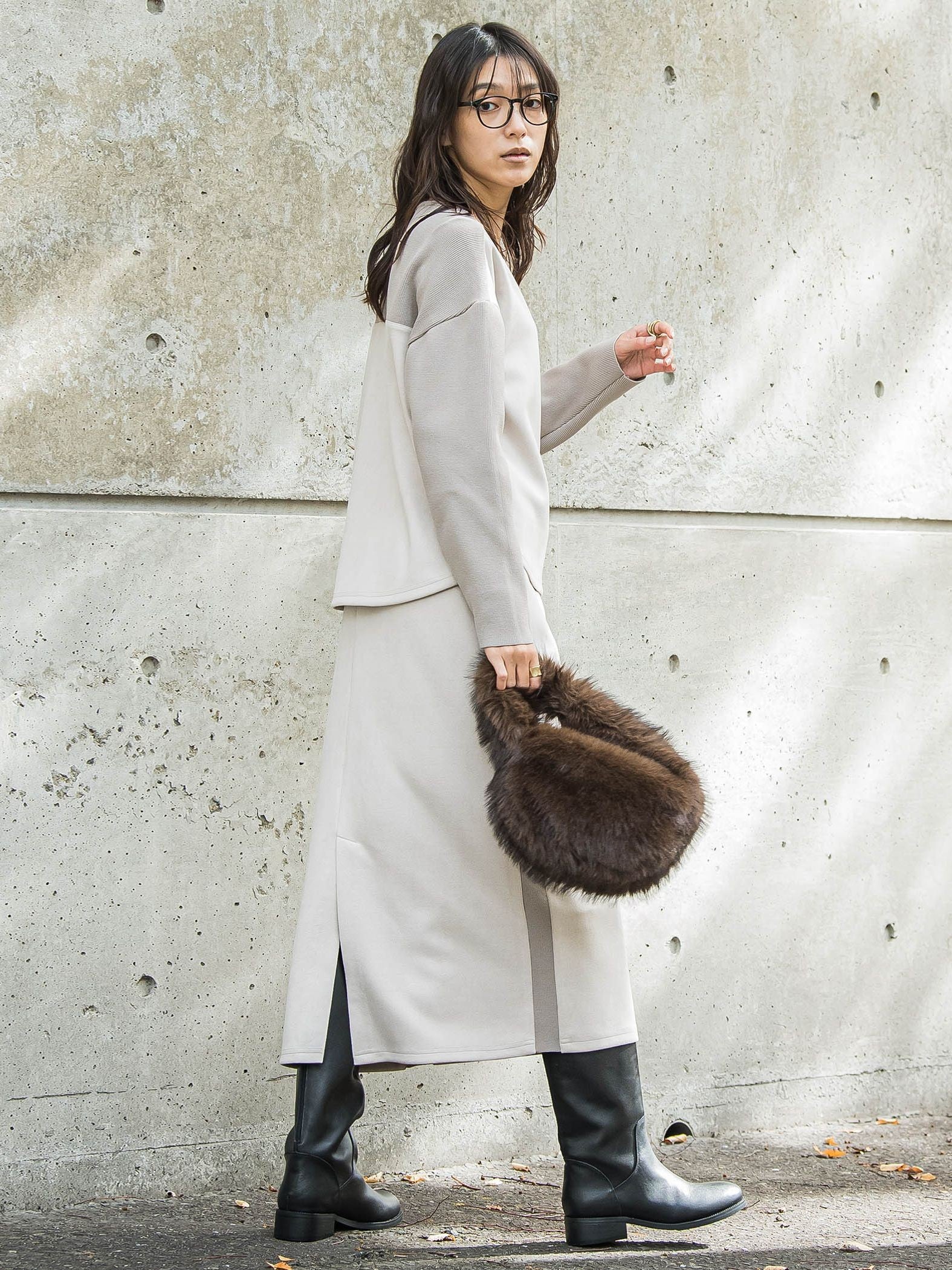 【新色追加】スウェード調×ニットスカートセットアップ≪手洗い可能≫