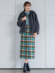 起毛シャギーチェックロングタイトスカート