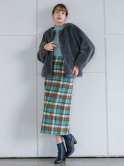 起毛シャギーチェックロングタイトスカート