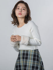 袖ファー付きリブニット≪手洗い可能≫