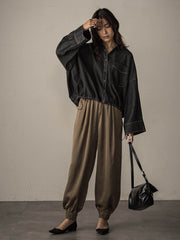 【WEB限定】ドロストクロップドデニムシャツ≪洗濯機で洗える≫