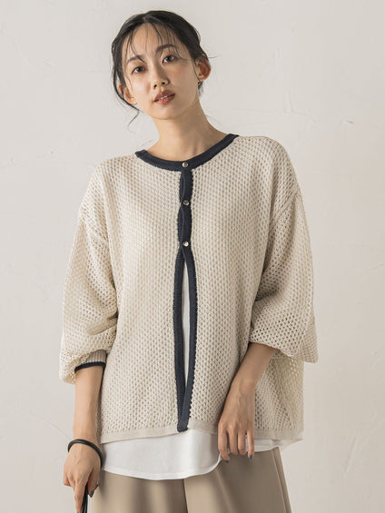 メッシュ柄レイヤードニット≪手洗い可能≫