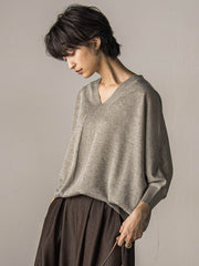 LEVITAシアーVネックドルマンニットプルオーバー≪手洗い可能≫
