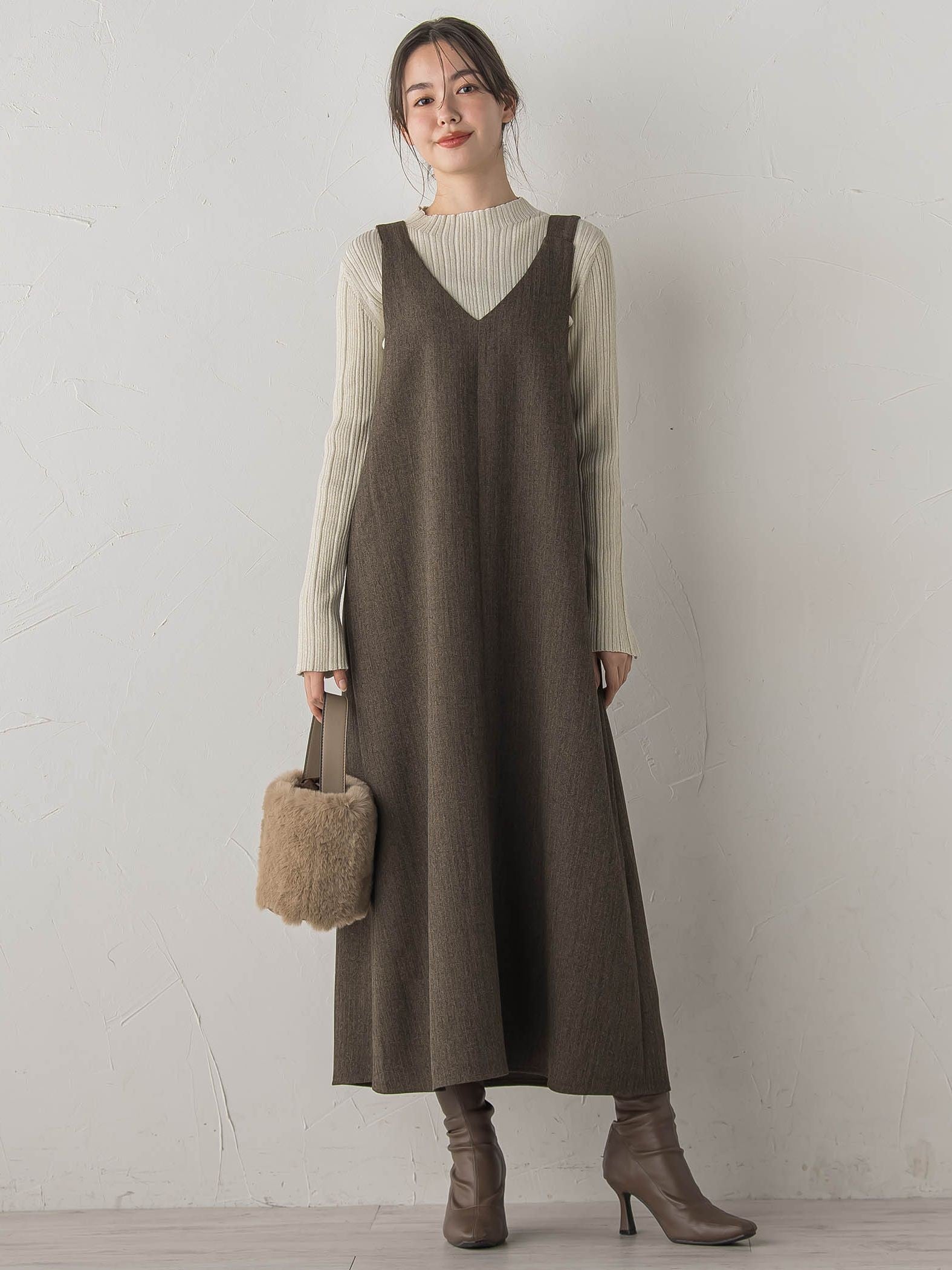 【新色追加】袖ボタンランダムリブニット≪手洗い可能≫