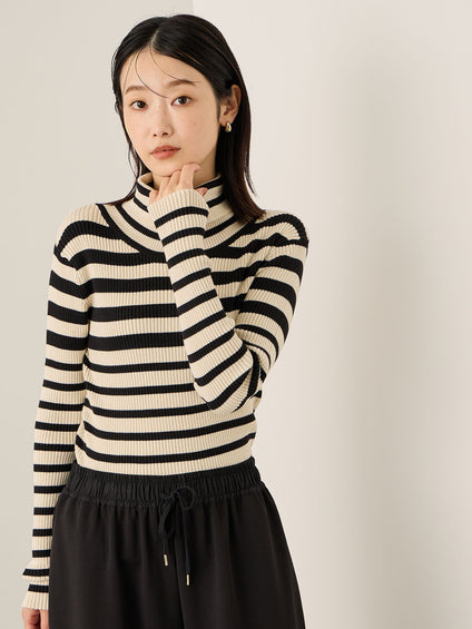 調温バックボタンハイネックニット≪手洗い可能≫