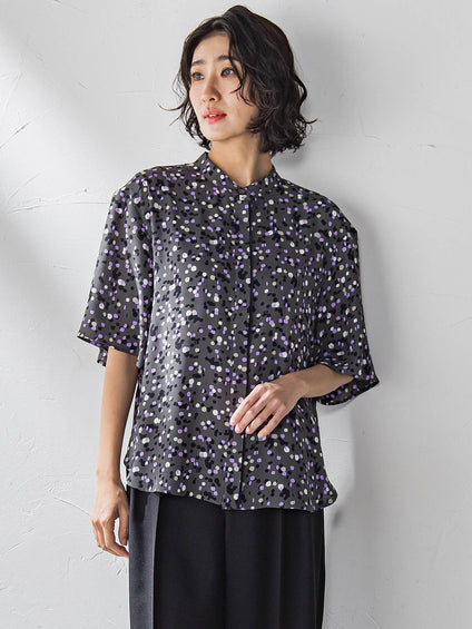 【大きいサイズ】手描きドットプリントシャツ≪洗濯機で洗える≫