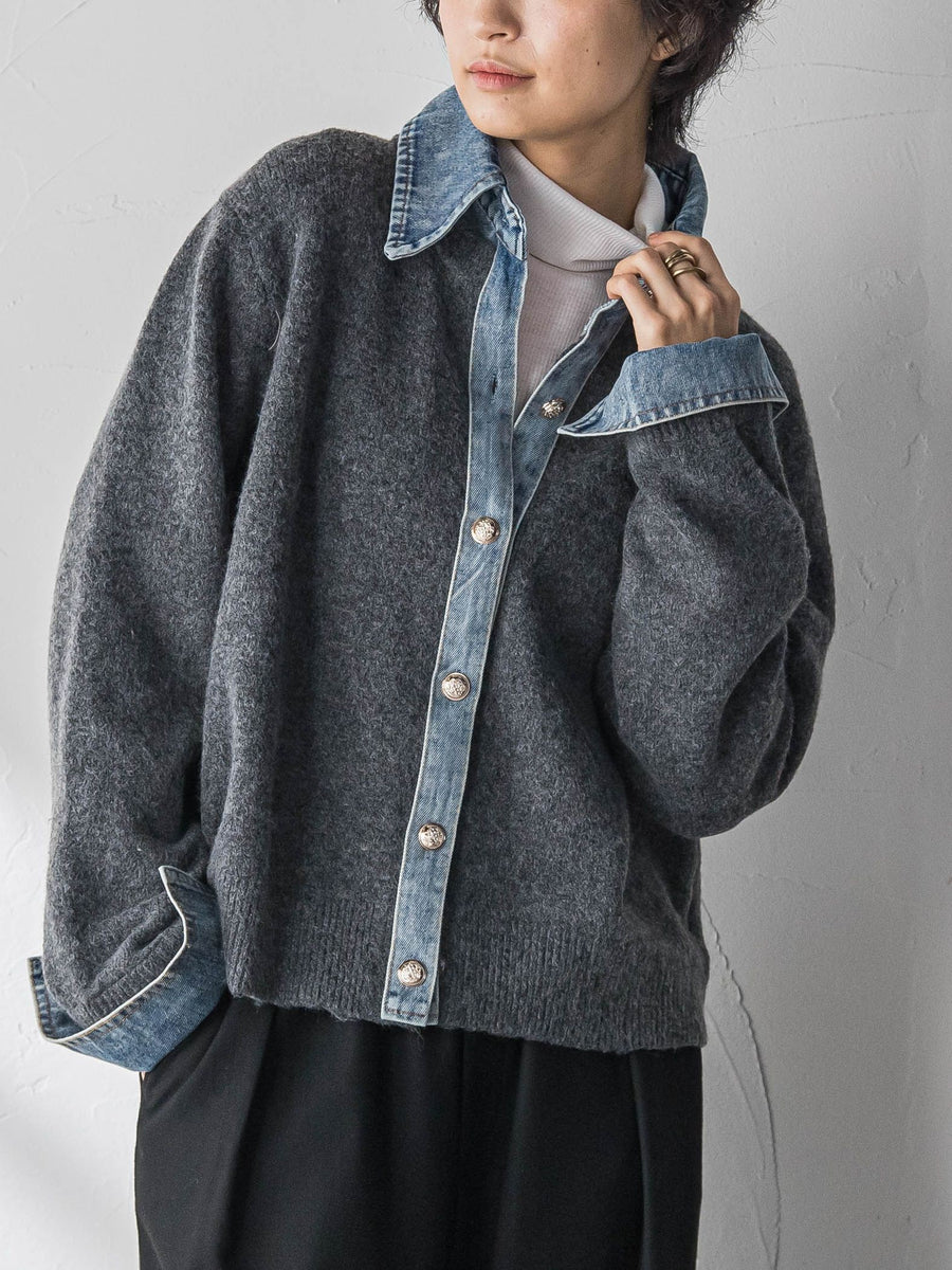 デニムレイヤード風カーディガン≪手洗い可能≫ | MAYSON GREY