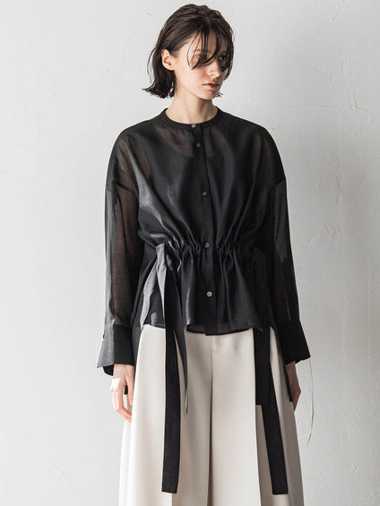 シアーポリエステルドローストリングブラウス