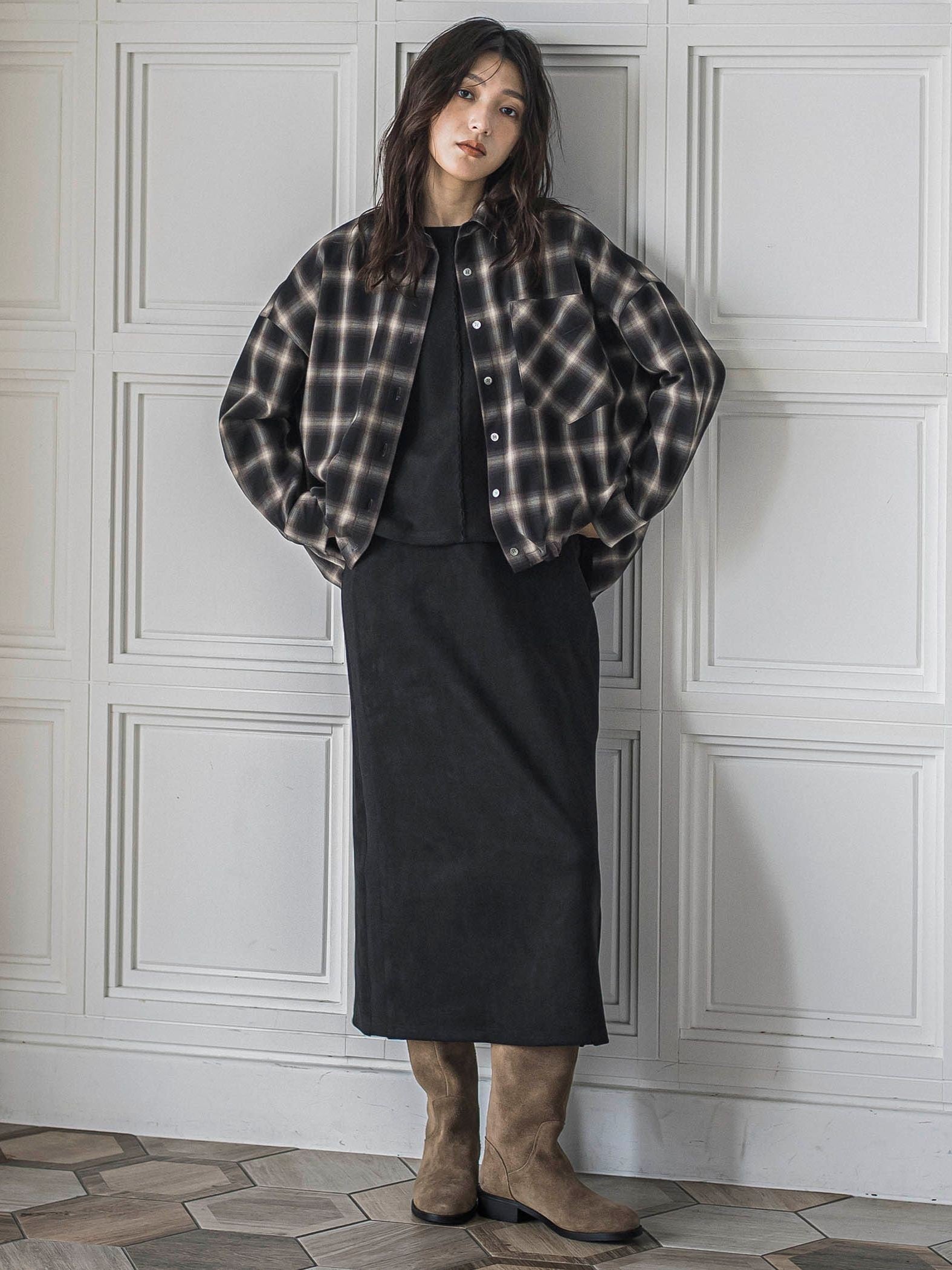 【新色追加】スウェード調×ニットスカートセットアップ≪手洗い可能≫