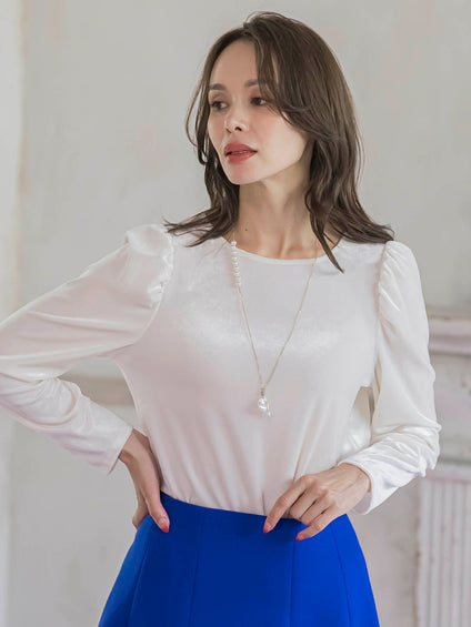 パフ袖ベロアカットソー≪手洗い可能≫