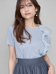 アシメショルダーフリルTシャツ≪手洗い可能≫