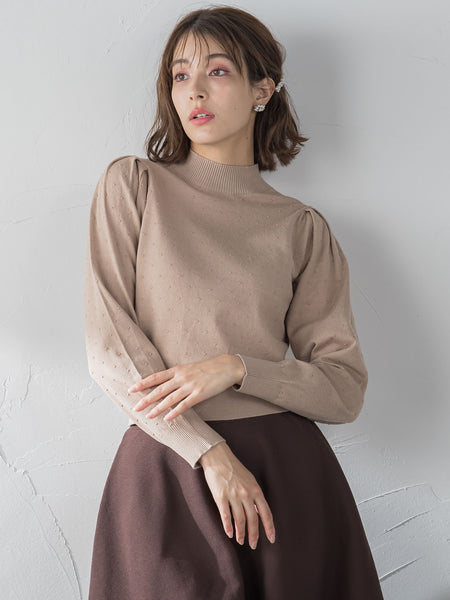 モッチリしっとりシアバター加工 ドットジャガードニット ≪手洗い可能≫