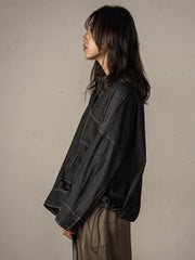【WEB限定】ドロストクロップドデニムシャツ≪洗濯機で洗える≫