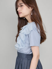 アシメショルダーフリルTシャツ≪手洗い可能≫