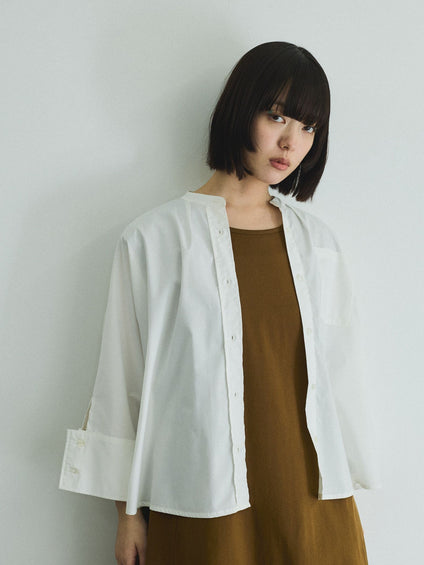 ノーカラーダブルカフスブラウス≪洗濯機で洗える≫