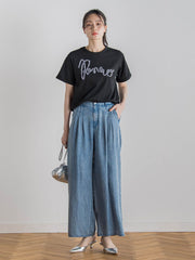 バイオシルクパウダー加工ワイドパンツ≪洗濯機で洗える≫