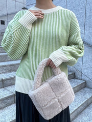 【ふわふわ着心地】配色畦編みニット《手洗い可能》