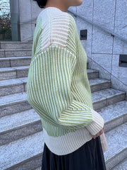 【ふわふわ着心地】配色畦編みニット《手洗い可能》