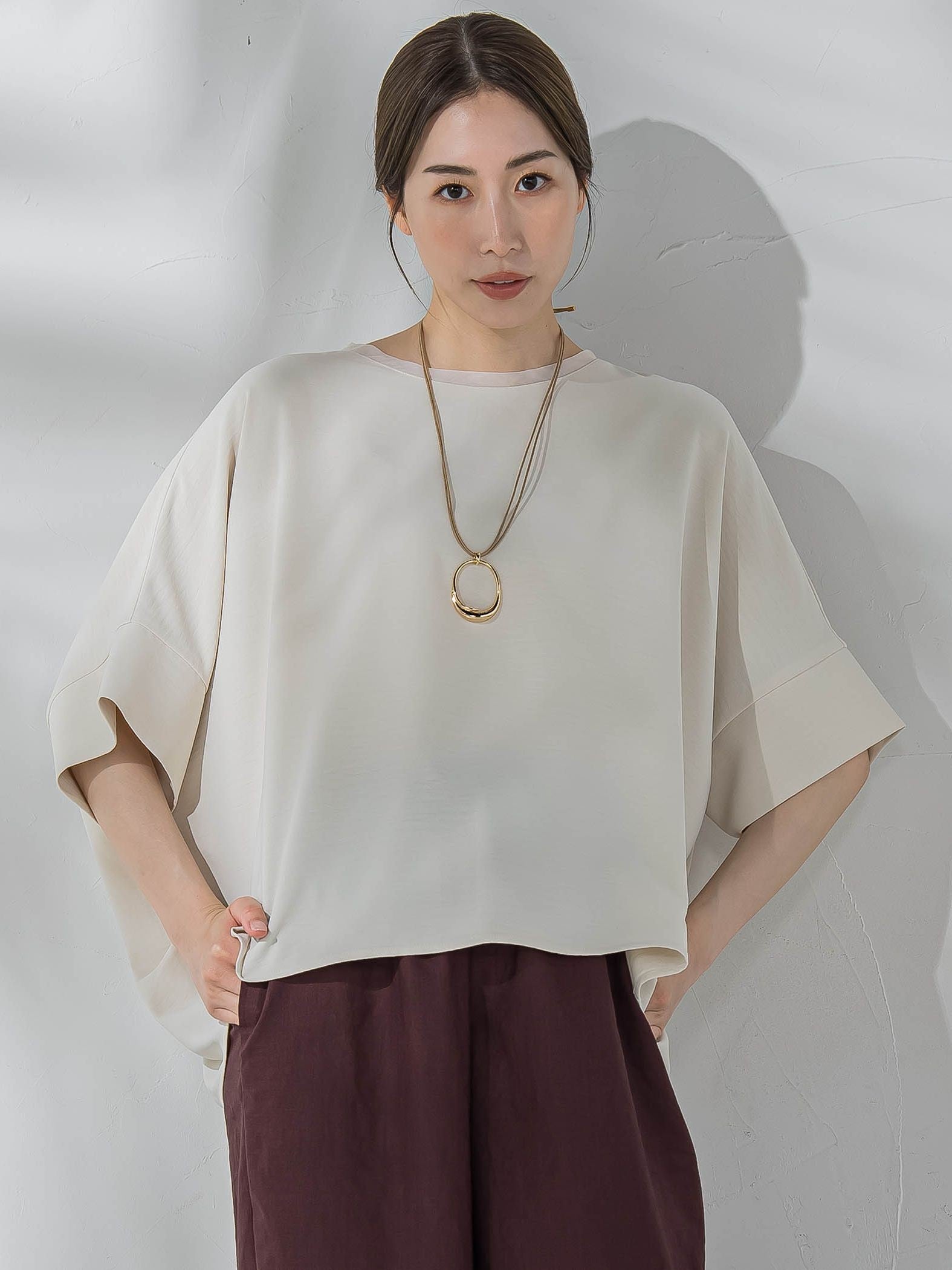 ハイストレッチカットソーブラウス≪洗濯機で洗える≫