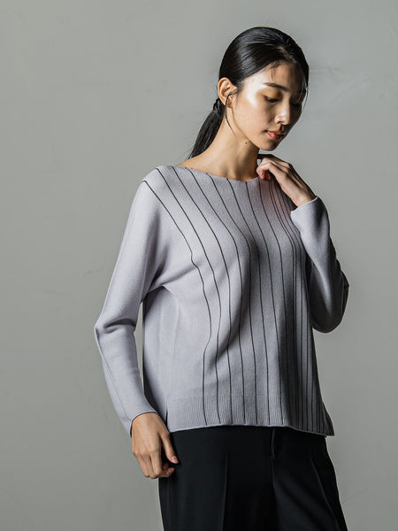 【大きいサイズ/ECOCUWOOL】ホールガーメントストライプニット