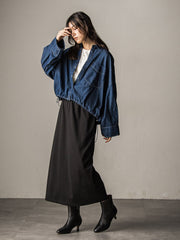 【WEB限定】ドロストクロップドデニムシャツ≪洗濯機で洗える≫