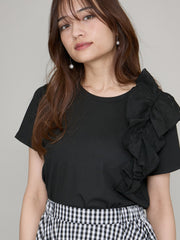 アシメショルダーフリルTシャツ≪手洗い可能≫