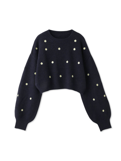 マーガレット刺繍ニットプルオーバー≪手洗い可能≫