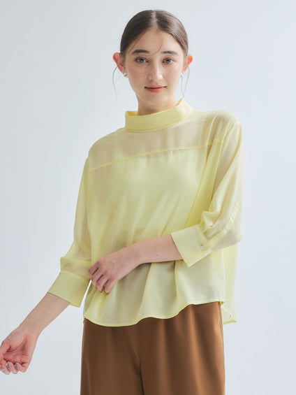 ロールネックシアーシャツブラウス≪手洗い可能≫