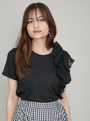 アシメショルダーフリルTシャツ≪手洗い可能≫