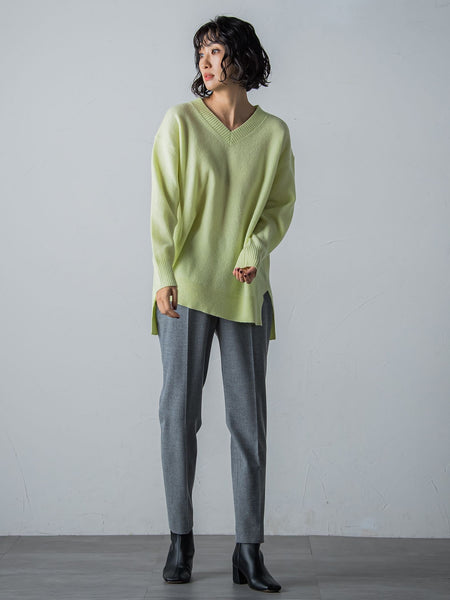 【洗えるニット】ウールカシミヤVネックニットプルオーバー
