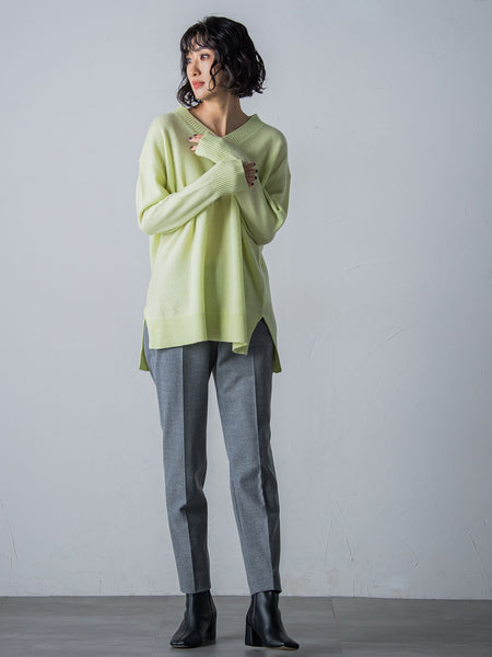 【洗えるニット】ウールカシミヤVネックニットプルオーバー